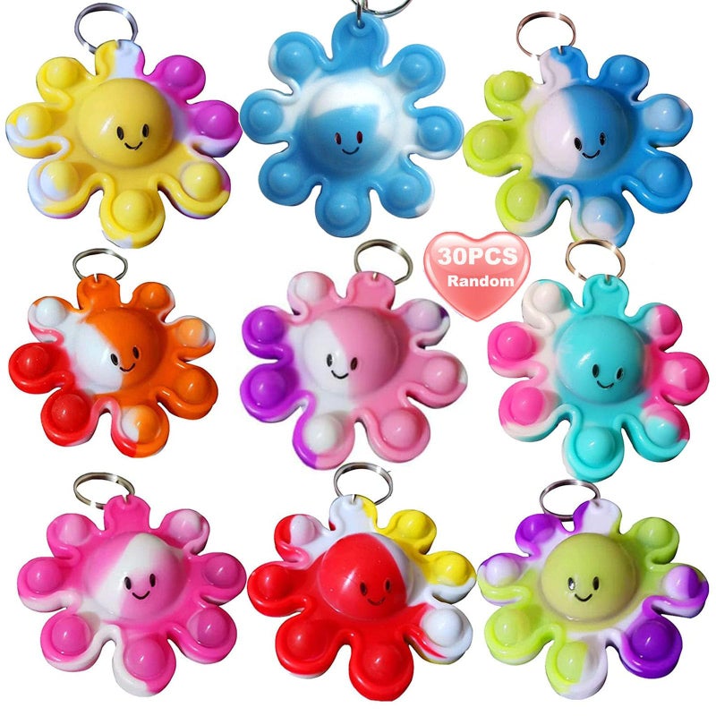Goodangie00 30Pcs Rainbow Bulk Ocean Octopus Mini Pop Backpack Keychain Toy for Student Prizes Summer Party Favors Gifts Small Sensory Simple Bubble Fidget Egg Not Included - Image 3