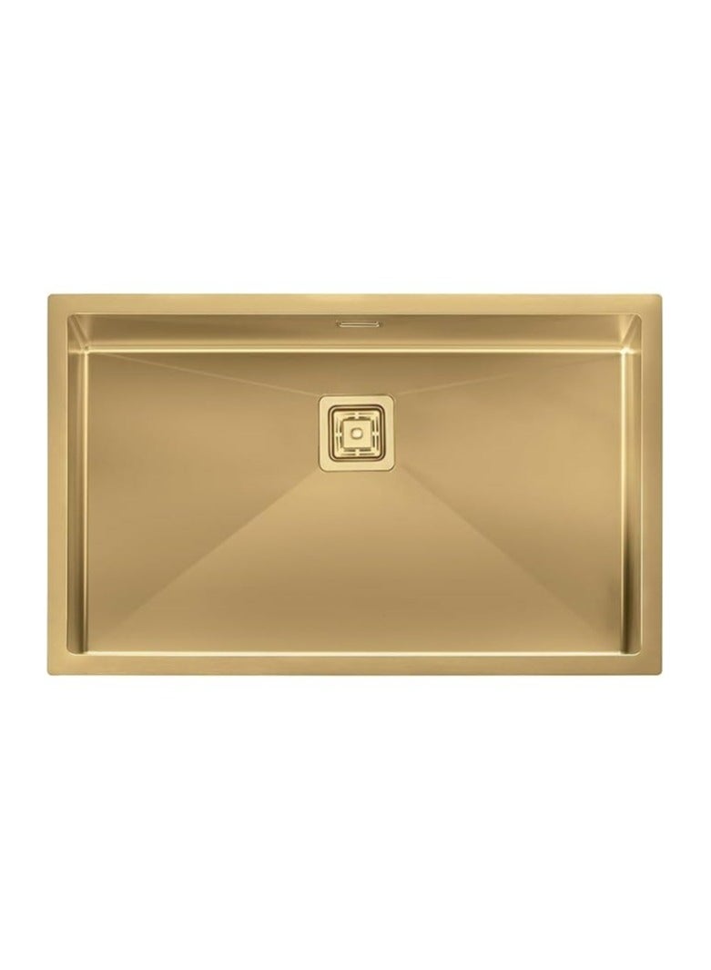 ELITE HM7744GSQ Single Bowl Under-Mount Kitchen Sink – Matte Gold Stainless Steel Sink with Radius 10 Round Fitting, 77cm - Image 1