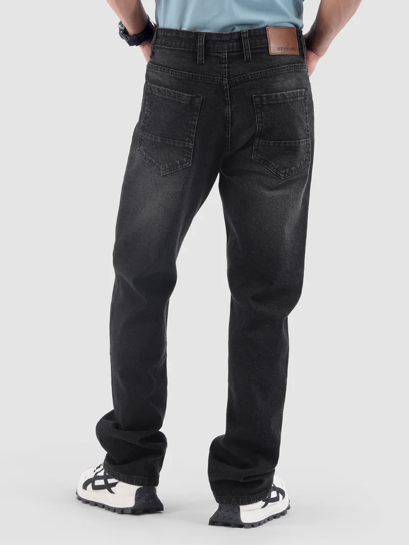 Beyoung Black Spray Washed Regular Fit Jeans