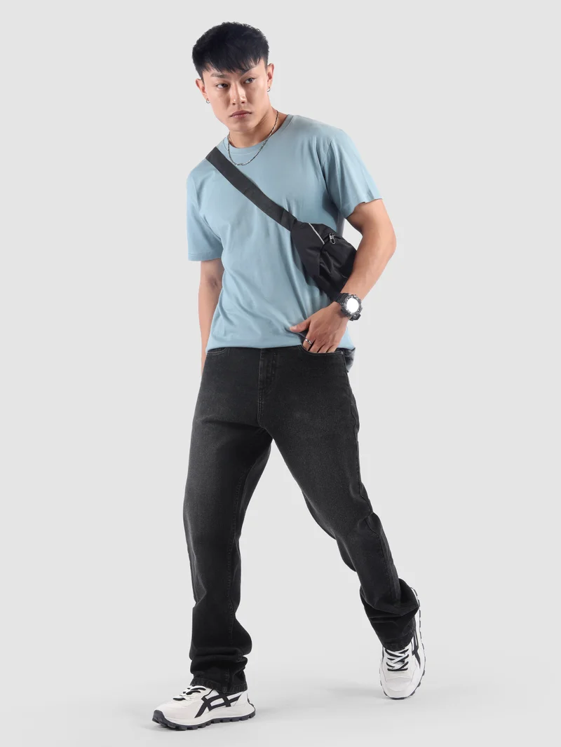 Beyoung Black Spray Washed Regular Fit Jeans