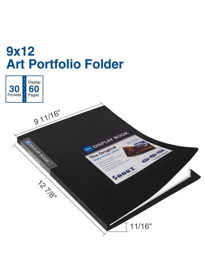 Sooez 30-Pocket Binder With Plastic Sleeves 9X12 (Black), Heavy Duty Art Portfolio Folder With Clear Sheet Protectors, Display 60 Pages, Presentation Book For Artwork, Document Organizer Binder - Image 2
