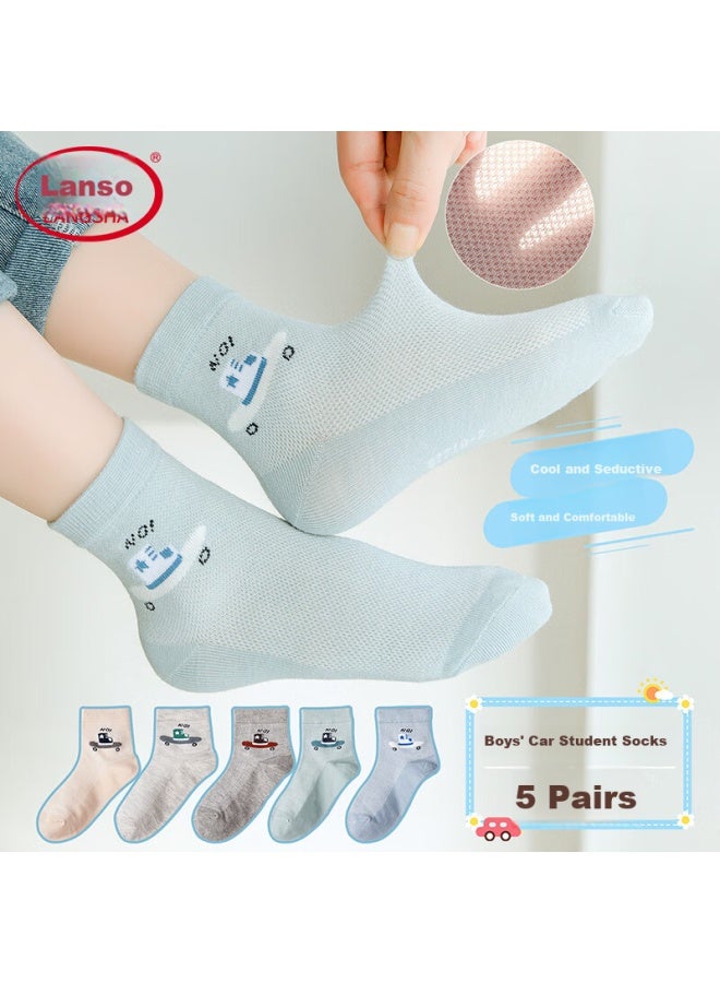 LANG SHA Langsha Children's Socks For Boys, Spring And Summer Thin Mesh Breathable Mid-calf Cotton Socks, Cartoon Design For School-age Boys - Image 2