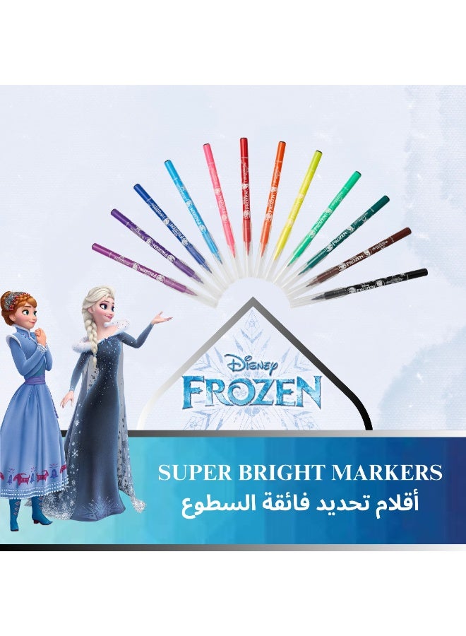 ديزني فروزن مجموعة ديزني فروزن من ١٢ قلم تحديد ألياف متعدد الألوان - ألوان زاهية قابلة للغسل، تصميم ذو رأس رفيع، غير سام، تصميم مستوحى من فيلم فروزن - مجموعة من عبوتين (٢٤ قلم تحديد إجمالاً) - Image 4