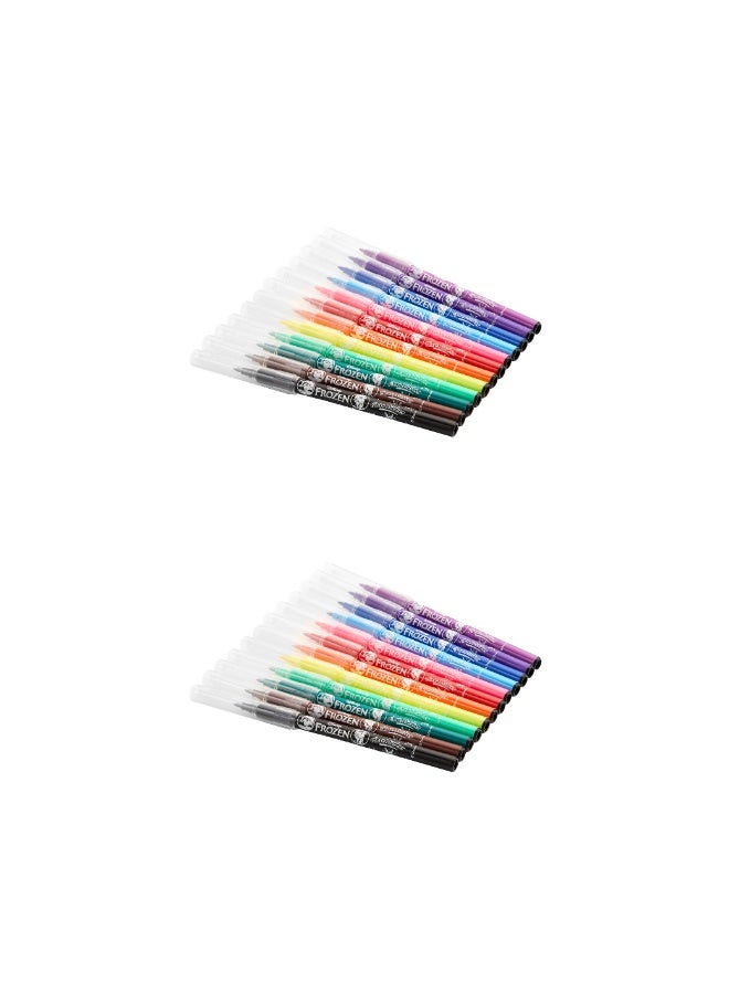 ديزني فروزن مجموعة ديزني فروزن من ١٢ قلم تحديد ألياف متعدد الألوان - ألوان زاهية قابلة للغسل، تصميم ذو رأس رفيع، غير سام، تصميم مستوحى من فيلم فروزن - مجموعة من عبوتين (٢٤ قلم تحديد إجمالاً) - Image 2