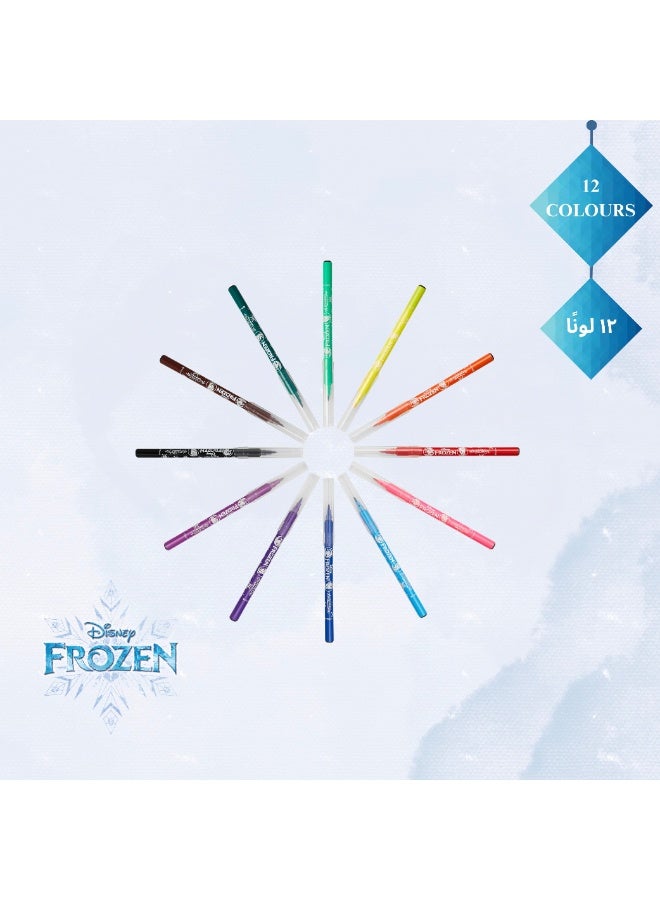 ديزني فروزن مجموعة ديزني فروزن من ١٢ قلم تحديد ألياف متعدد الألوان - ألوان زاهية قابلة للغسل، تصميم ذو رأس رفيع، غير سام، تصميم مستوحى من فيلم فروزن - مجموعة من عبوتين (٢٤ قلم تحديد إجمالاً) - Image 3