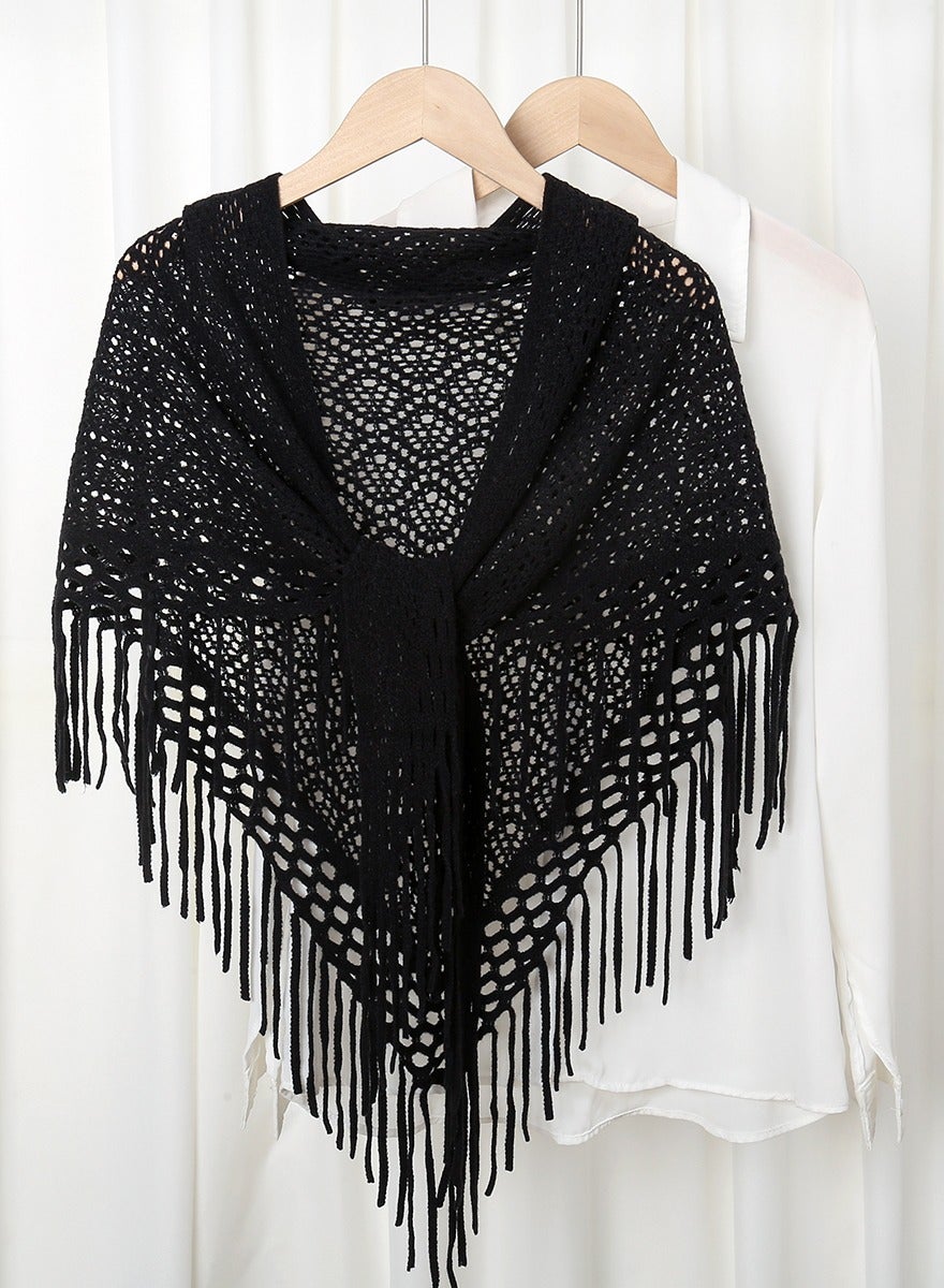 Women Knit Shawl with Tassel Fashion Clothes Essential Scarf for Evening Party