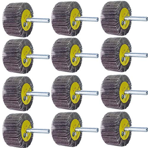 M-jump 12 Pcs 2”X 1” X1/4” Flap Wheels Set –3 pcs Of Each 40 60 80 and 120 Grits Aluminum Oxide for Remove Rust and Weld Burr – 1/4 Shank Fits All Drills - Image 1