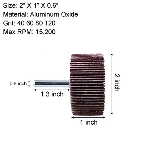M-jump 12 Pcs 2”X 1” X1/4” Flap Wheels Set –3 pcs Of Each 40 60 80 and 120 Grits Aluminum Oxide for Remove Rust and Weld Burr – 1/4 Shank Fits All Drills - Image 3