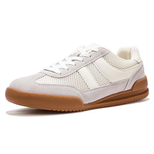 IDIFU White Fashion Sneakers for Women Casual Comfortable Tennis Shoes Ladies Mesh Lace Up Trendy Dress Flat Cute Lightweight Sneakers ShoesWhite 8 - Image 1
