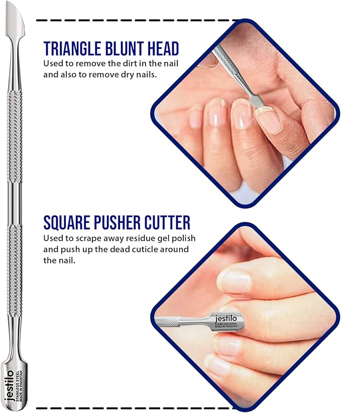 Jestilo Cuticle Remover Tool Set with Cuticle CutterCuticle Pusher Stainless Steel Professional Cuticle NipperPusher Nail Care ToolsSalonLevel ManiPedi at Home Silver BlackJCNPS - Image 4