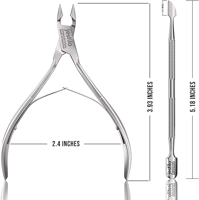 Jestilo Cuticle Remover Tool Set with Cuticle CutterCuticle Pusher Stainless Steel Professional Cuticle NipperPusher Nail Care ToolsSalonLevel ManiPedi at Home Silver BlackJCNPS - Image 2