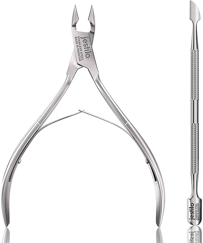 Jestilo Cuticle Remover Tool Set with Cuticle CutterCuticle Pusher Stainless Steel Professional Cuticle NipperPusher Nail Care ToolsSalonLevel ManiPedi at Home Silver BlackJCNPS - Image 1