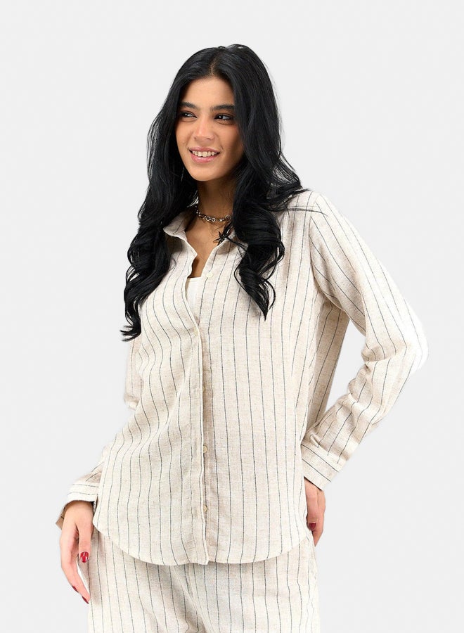 Clue Beige Linen Striped Shirt - Image 2