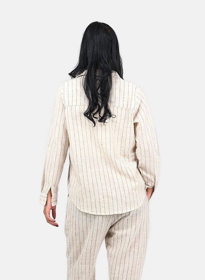 Clue Beige Linen Striped Shirt - Image 3
