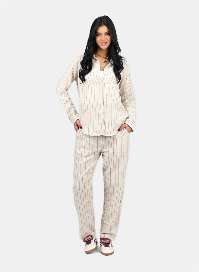 Clue Beige Linen Striped Shirt - Image 4