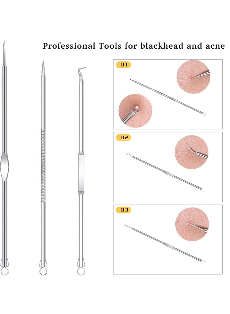 Blackhead Remover, Pimple Popper Tool Kit Black Head Pimple Pore Extractor Stainless Steel Blemish Blackhead Remover Tools Acne Blemish Comedone Professional Extractor Removal Tool (Silver) - Image 4