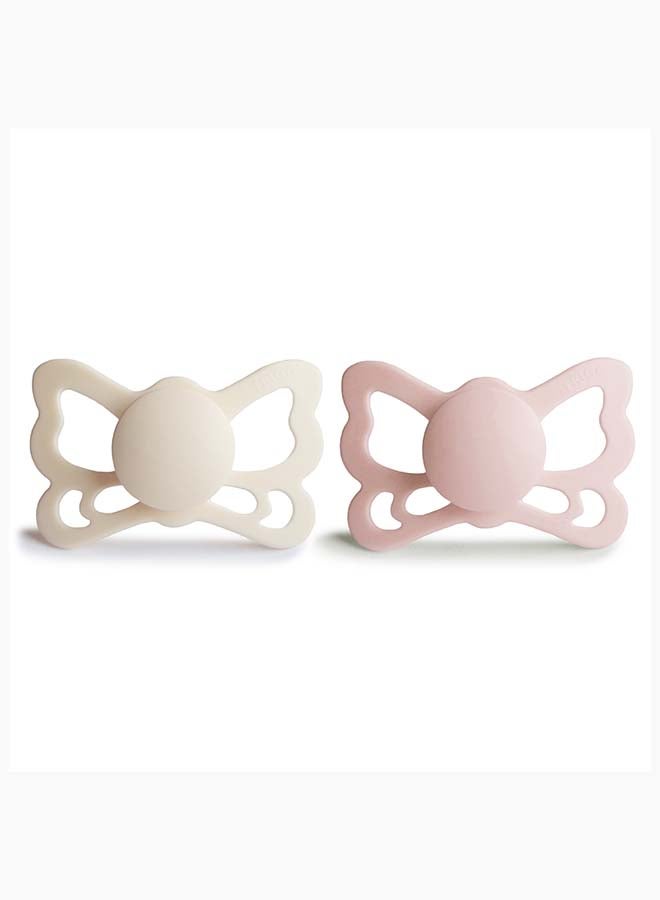 FRIGG Butterfly Anatomical Silicone Baby Pacifier 6-18M 2-Pack Cream/Blush - Size 2 - Image 1
