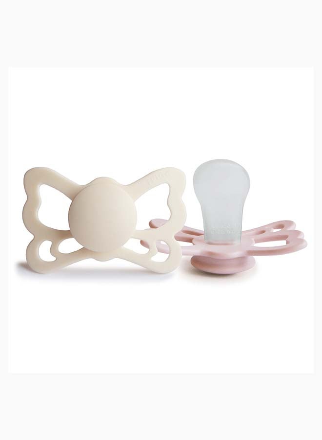 FRIGG Butterfly Anatomical Silicone Baby Pacifier 6-18M 2-Pack Cream/Blush - Size 2 - Image 2