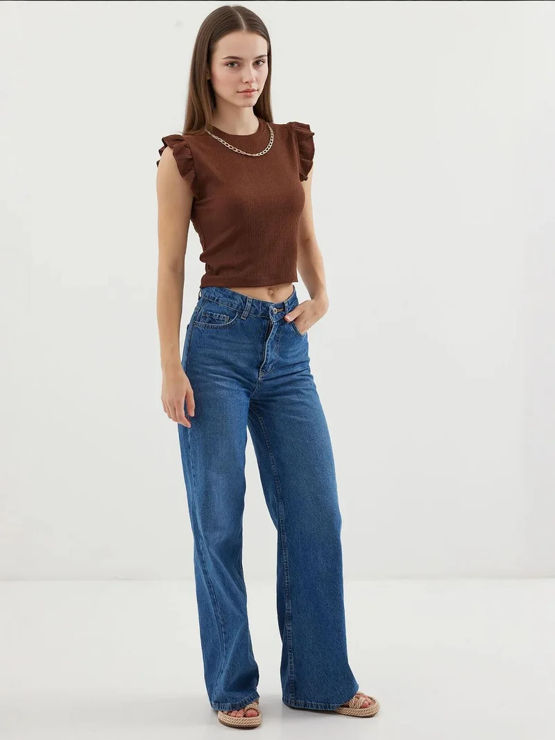 Big Dart Chestnut Brown BDART Ribbed Sleeveless Crew Neck Blouse for Women | Best Price UAE
