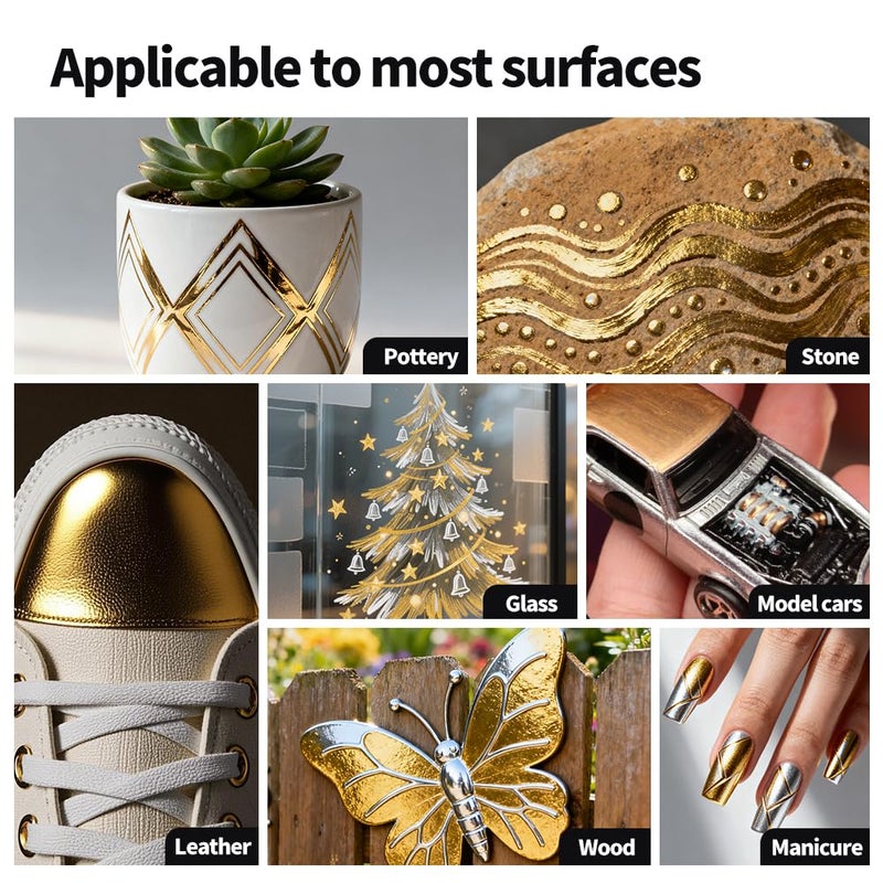 TRANSON 2pcs Liquid Chrome Markers with Gold Paint Pens Medium and Fine Tips with Mirror Effect for Drawing, DIY, Touch-up, Models and Craft Art Projects. - Image 3