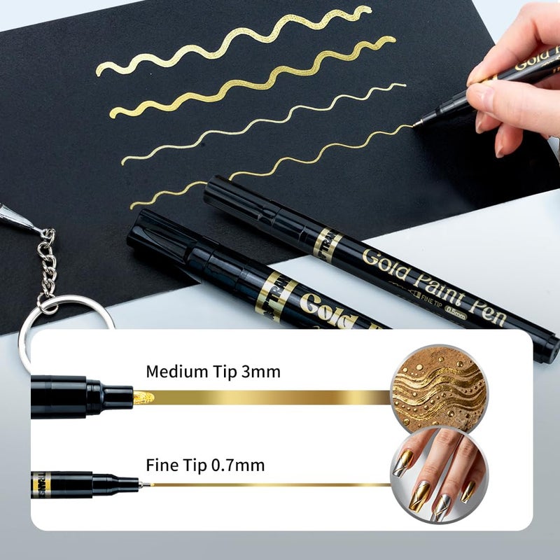 TRANSON 2pcs Liquid Chrome Markers with Gold Paint Pens Medium and Fine Tips with Mirror Effect for Drawing, DIY, Touch-up, Models and Craft Art Projects. - Image 2