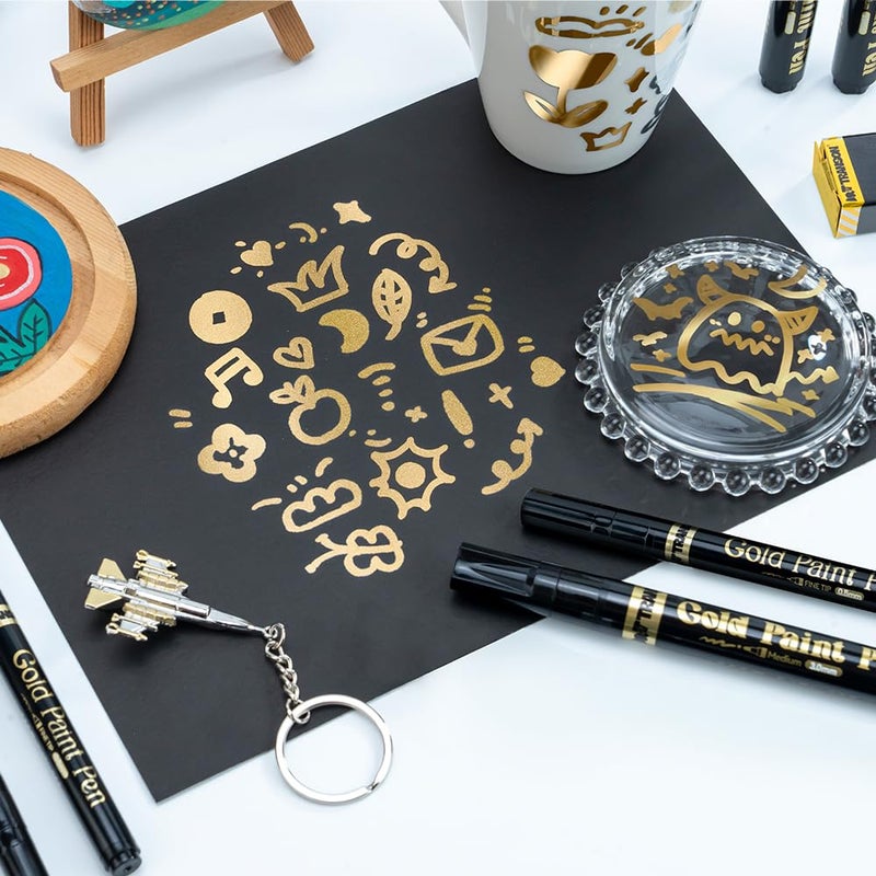 TRANSON 2pcs Liquid Chrome Markers with Gold Paint Pens Medium and Fine Tips with Mirror Effect for Drawing, DIY, Touch-up, Models and Craft Art Projects. - Image 4