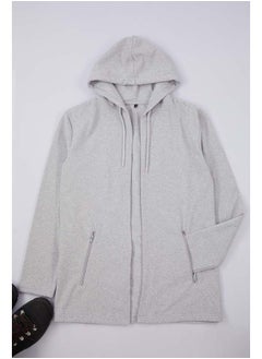 trendyol Grey Melange Zippered Hooded Sweatshirt/Cardigan TMNAW21HI0211  - Image 1