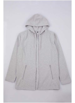 trendyol Grey Melange Zippered Hooded Sweatshirt/Cardigan TMNAW21HI0211  - Image 2