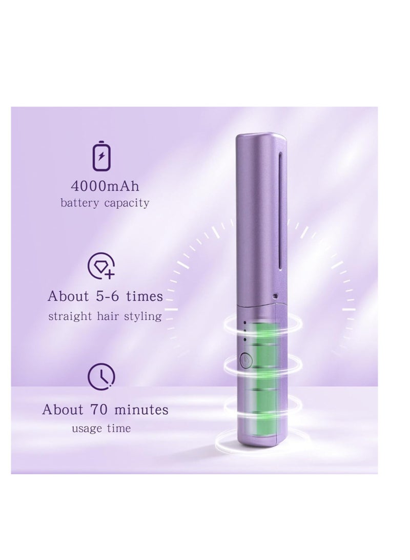Mini Hair Straightener, Rechargeable Hair Straightener Brush, Portable Straightening Brush with Anti-Static Negative Ion, Hot Comb Hair Straightener for Women, for All Hair Types (Purple) - Image 4
