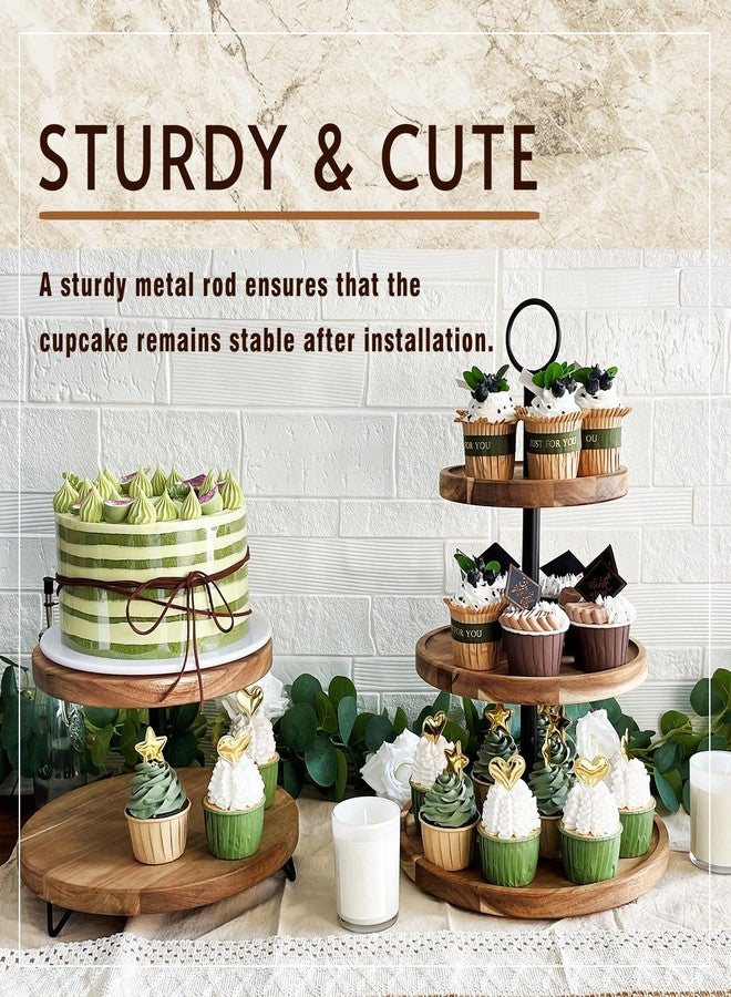 WILDMOS 3 Tier Cupcake Stand, Farmhouse Rustic Tiered Serving Tray,3 Tier Serving Tray for Farmhouse Kitchen Decor, Wood Dessert Tray for Tea Party Wedding Server, Decorative Tiered Tray. - Image 3