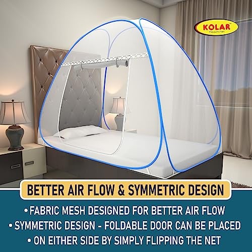 Kolar Mosquito Net for Single Bed | Polyester | Foldable Machardani with Heart Design|Strong and Durable|Tent Type Corrosion Resistant - Blue Color - Image 3