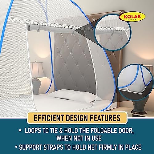 Kolar Mosquito Net for Single Bed | Polyester | Foldable Machardani with Heart Design|Strong and Durable|Tent Type Corrosion Resistant - Blue Color - Image 4