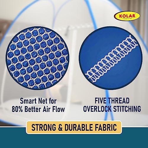 Kolar Mosquito Net for Single Bed | Polyester | Foldable Machardani with Heart Design|Strong and Durable|Tent Type Corrosion Resistant - Blue Color - Image 5