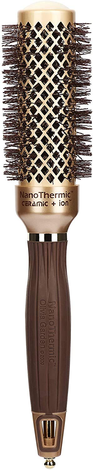 Olivia Garden NanoThermic Ceramic + Ion Round Thermal Hair Brush - Not Electrical - Professional Blowout Brush for Normal to Thick Hair - 1 1/4"-Diameter Barrel - NT-34 - Image 1