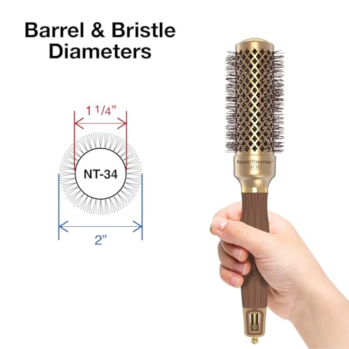 Olivia Garden NanoThermic Ceramic + Ion Round Thermal Hair Brush - Not Electrical - Professional Blowout Brush for Normal to Thick Hair - 1 1/4"-Diameter Barrel - NT-34 - Image 2