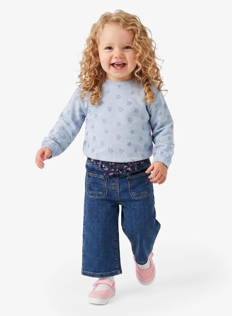 Name It Subdued Blue Glitter Flower Kids Long Sleeve Regular Fit Sweatshirt for Women | Best Price UAE