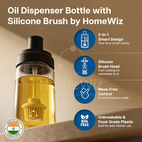 HomeWiz BPA-Free Plastic Oil Dispenser Bottle with Silicone Brush | Perfect for Air-Fryer Low-Oil Cooking, Baking, BBQ & Marinating | Easy-Pour Drip-Free Kitchen Oil Container – 350ml - Image 4