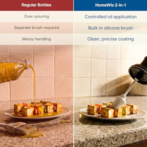 HomeWiz BPA-Free Plastic Oil Dispenser Bottle with Silicone Brush | Perfect for Air-Fryer Low-Oil Cooking, Baking, BBQ & Marinating | Easy-Pour Drip-Free Kitchen Oil Container – 350ml - Image 5