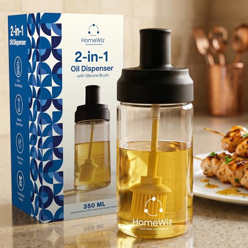HomeWiz BPA-Free Plastic Oil Dispenser Bottle with Silicone Brush | Perfect for Air-Fryer Low-Oil Cooking, Baking, BBQ & Marinating | Easy-Pour Drip-Free Kitchen Oil Container – 350ml - Image 1