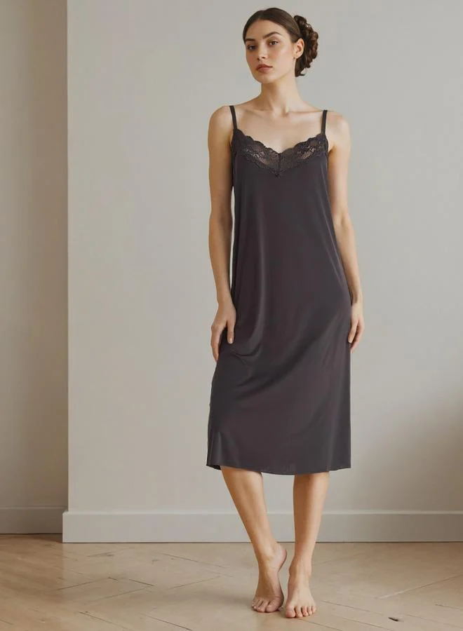 Splash FAV Lace Panel Night Gown with Robe and Thongs