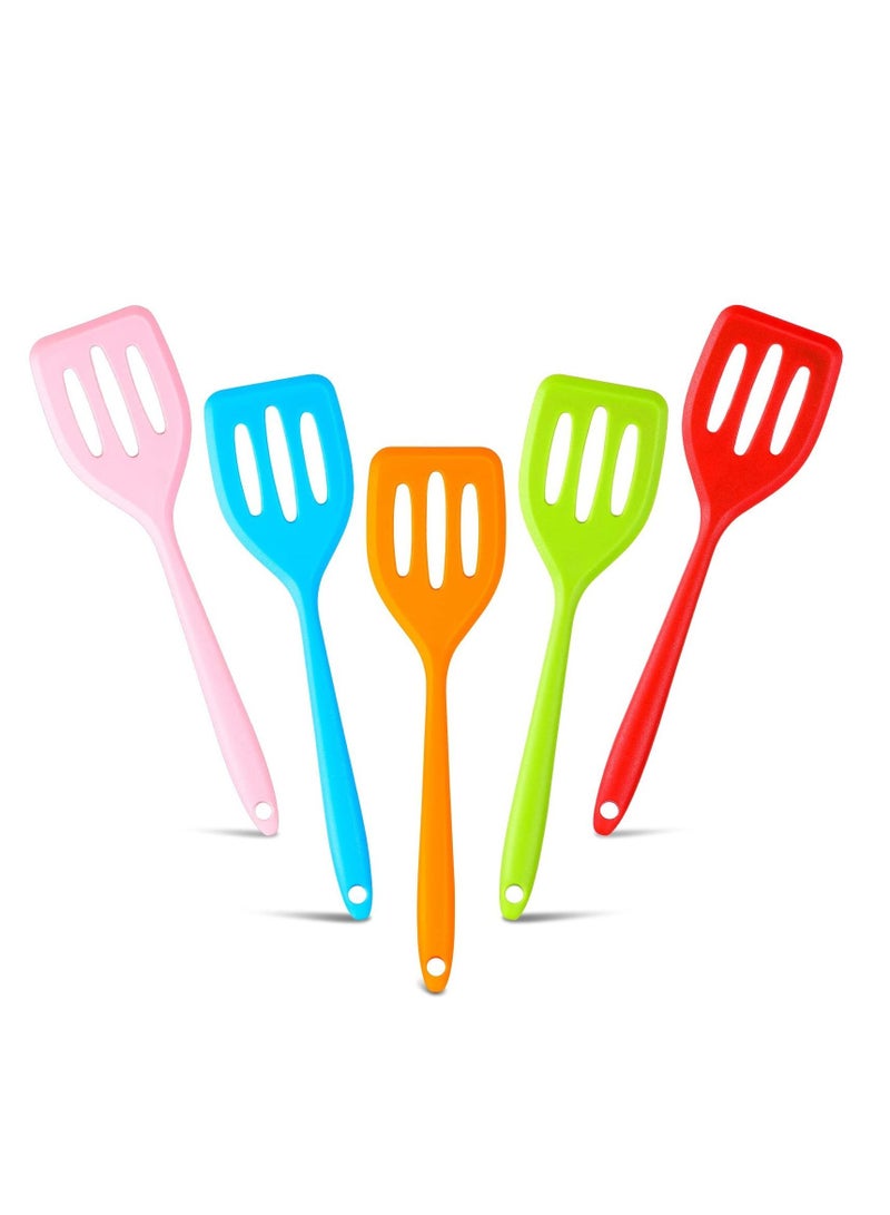SYOSI 5 Pack Small Silicone Turner, High Heat Resistant Slotted Spatula Silicone Spatula Turner Mini Serving Spatula for Cooking (Red, Blue, Green, Orange, Pink) - Image 1