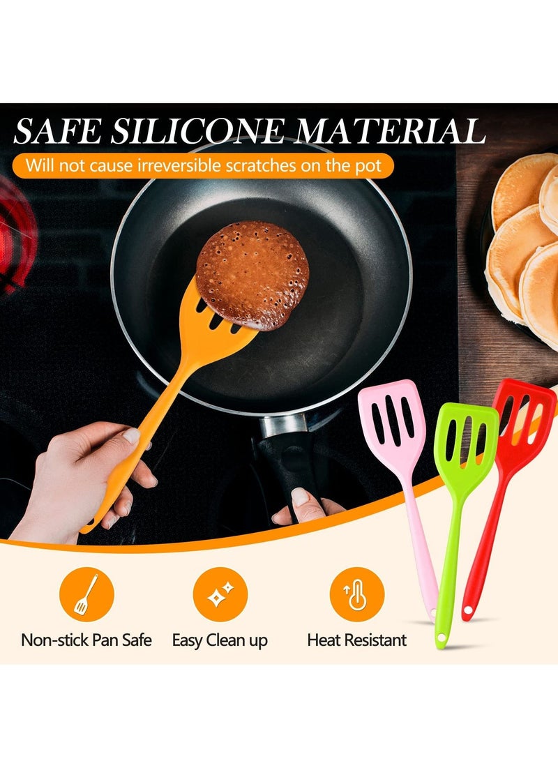 SYOSI 5 Pack Small Silicone Turner, High Heat Resistant Slotted Spatula Silicone Spatula Turner Mini Serving Spatula for Cooking (Red, Blue, Green, Orange, Pink) - Image 5