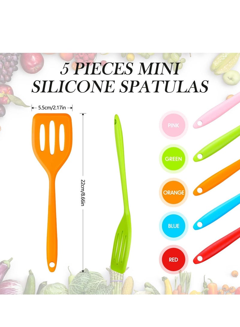 SYOSI 5 Pack Small Silicone Turner, High Heat Resistant Slotted Spatula Silicone Spatula Turner Mini Serving Spatula for Cooking (Red, Blue, Green, Orange, Pink) - Image 2