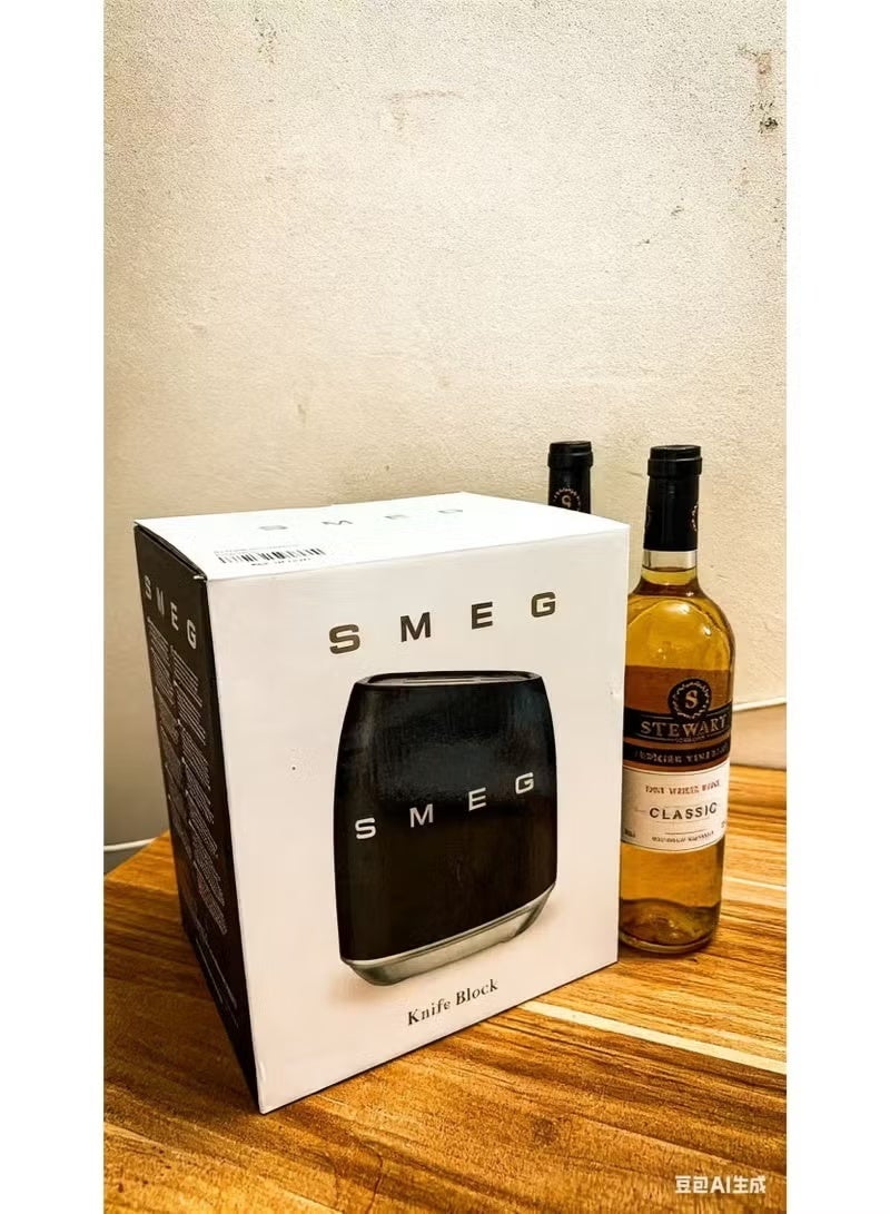 سميج حامل سكاكين SMEG، حامل سكاكين من الفولاذ المقاوم للصدأ بسطح مصقول مطلّ بالكروم وحلقة سبيكة حامل شفرات الخشب باللون الأسود (باستثناء السكين الفولاذية). - Image 4