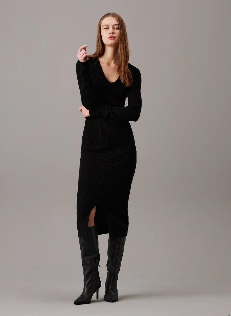 CALVIN KLEIN Slim Wool Bodycon Dress - Image 1