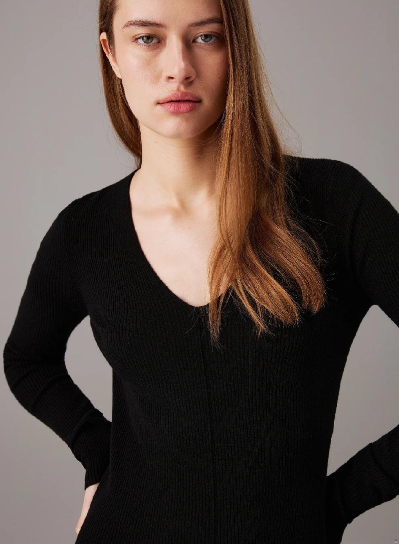 CALVIN KLEIN Slim Wool Bodycon Dress - Image 3