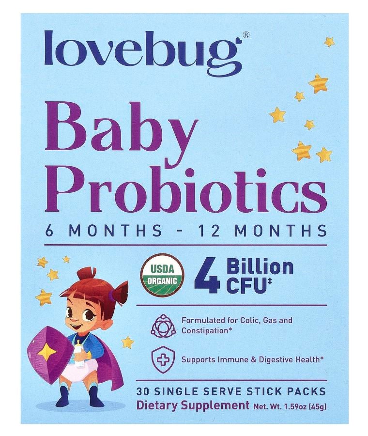 LoveBug Probiotics Baby Probiotics 6-12 Months 4 Billion CFU 30 Single Serve Stick Packs