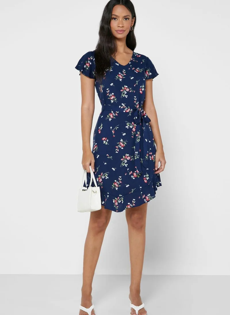 Basicxx Floral Print Tie Detail Dress