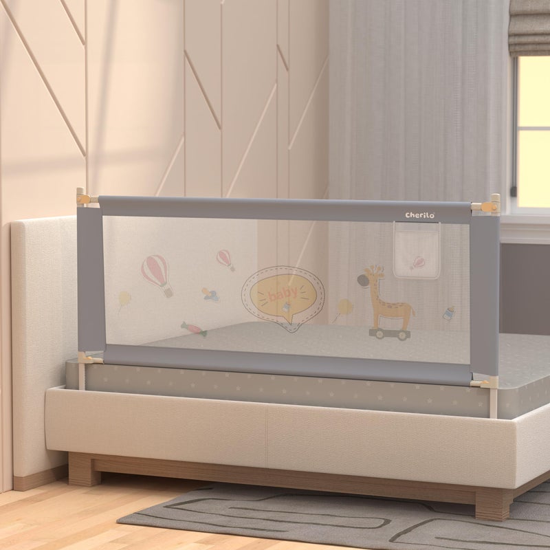Cherilo حاجز سرير الأطفال شيريلو لسلامة الأطفال وسلامة الصغار، 180 سم × 73 سم، قابل للطي ومحمول، قابل للتعديل في الارتفاع وقابل للطي، حواجز سرير جانبية مفردة للأطفال، (عبوة من 1) - Image 1