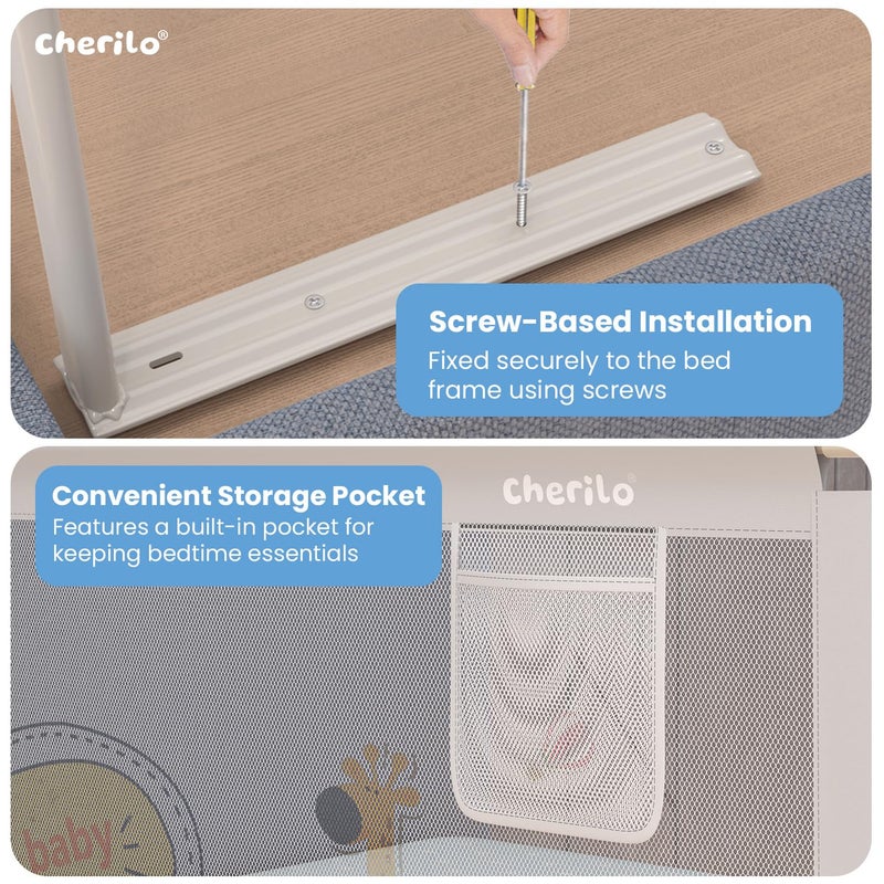 Cherilo حاجز سرير الأطفال شيريلو لسلامة الأطفال وسلامة الصغار، 180 سم × 73 سم، قابل للطي ومحمول، قابل للتعديل في الارتفاع وقابل للطي، حواجز سرير جانبية مفردة للأطفال، (عبوة من 1) - Image 5